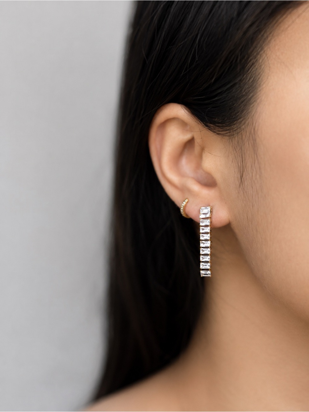 18k Gold plated pvd stainless steel | Clear Crystal Drop Hoop Earrings